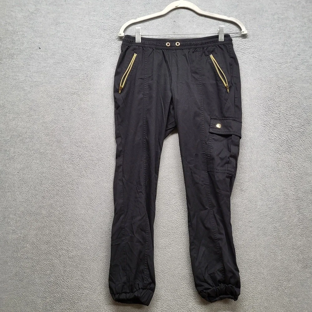 Jaanuu‎ Women Scrub Bottom L Black Cargo Button Zipper 25